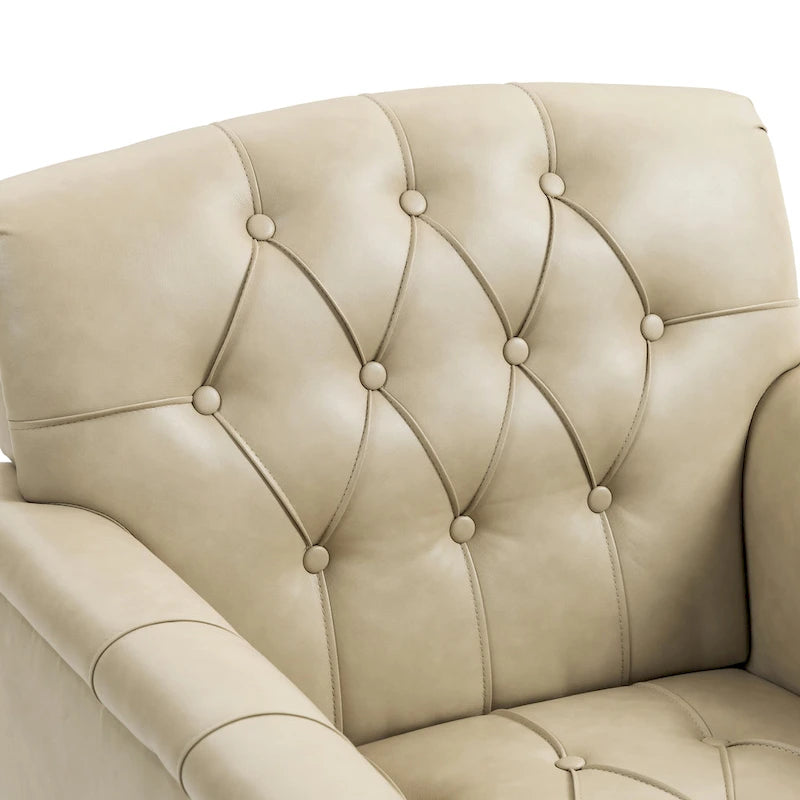 Sessel aus PU-Leder mit Knopfheftung und Nagelbesatz