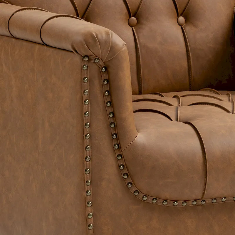 Sessel aus PU-Leder mit Knopfheftung und Nagelbesatz