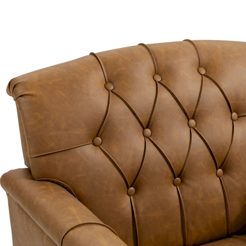 Sessel aus PU-Leder mit Knopfheftung und Nagelbesatz