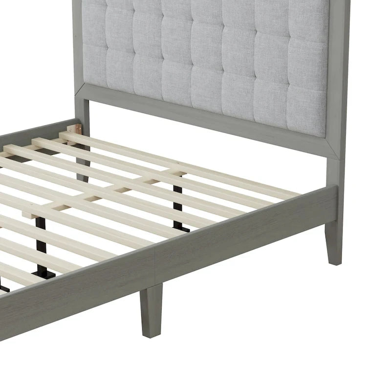 Massivholz-Plattformbett mit gepolstertem Kopfteil, Queen-Size