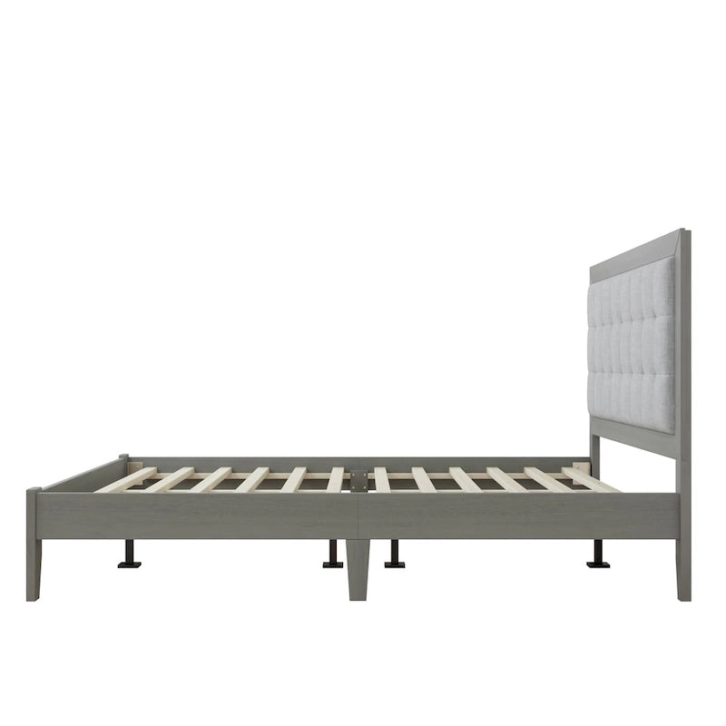 Massivholz-Plattformbett mit gepolstertem Kopfteil, Queen-Size