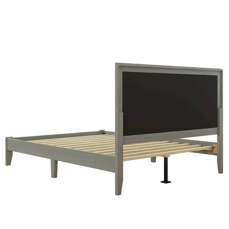 Massivholz-Plattformbett mit gepolstertem Kopfteil, Queen-Size