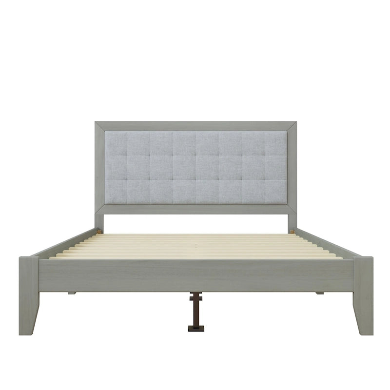 Massivholz-Plattformbett mit gepolstertem Kopfteil, Queen-Size
