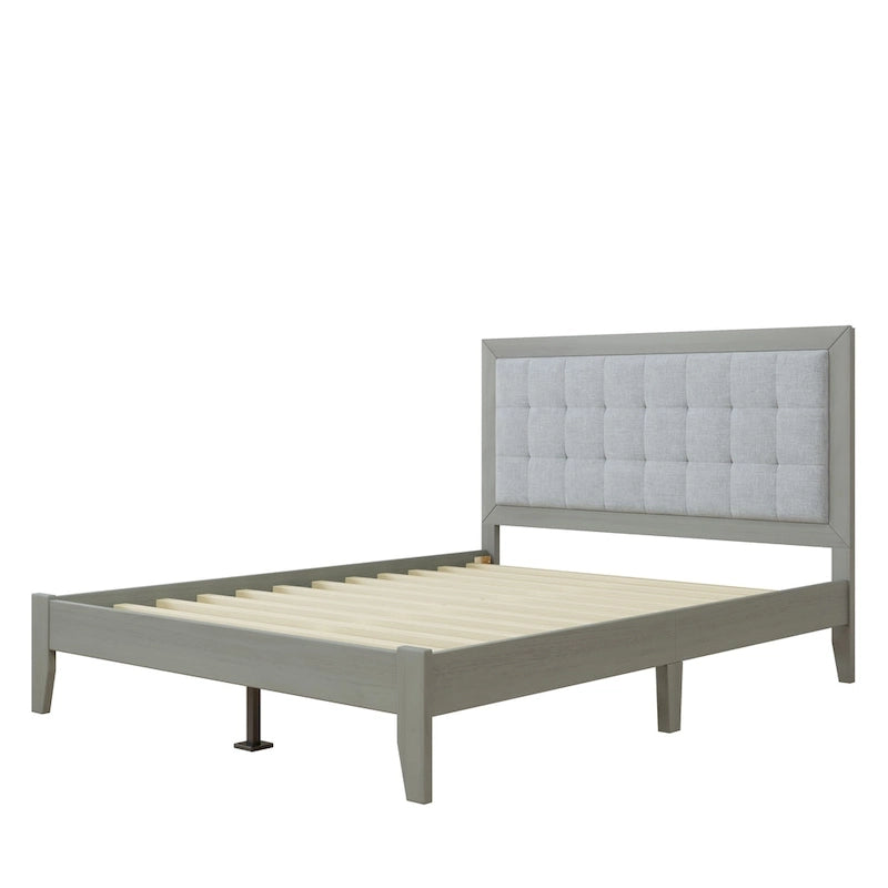 Massivholz-Plattformbett mit gepolstertem Kopfteil, Queen-Size