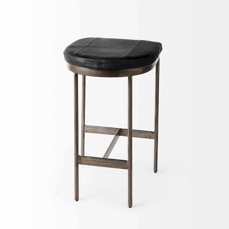 Barhocker aus schwarzem Kunstleder mit Metallgestell in Nickeloptik
