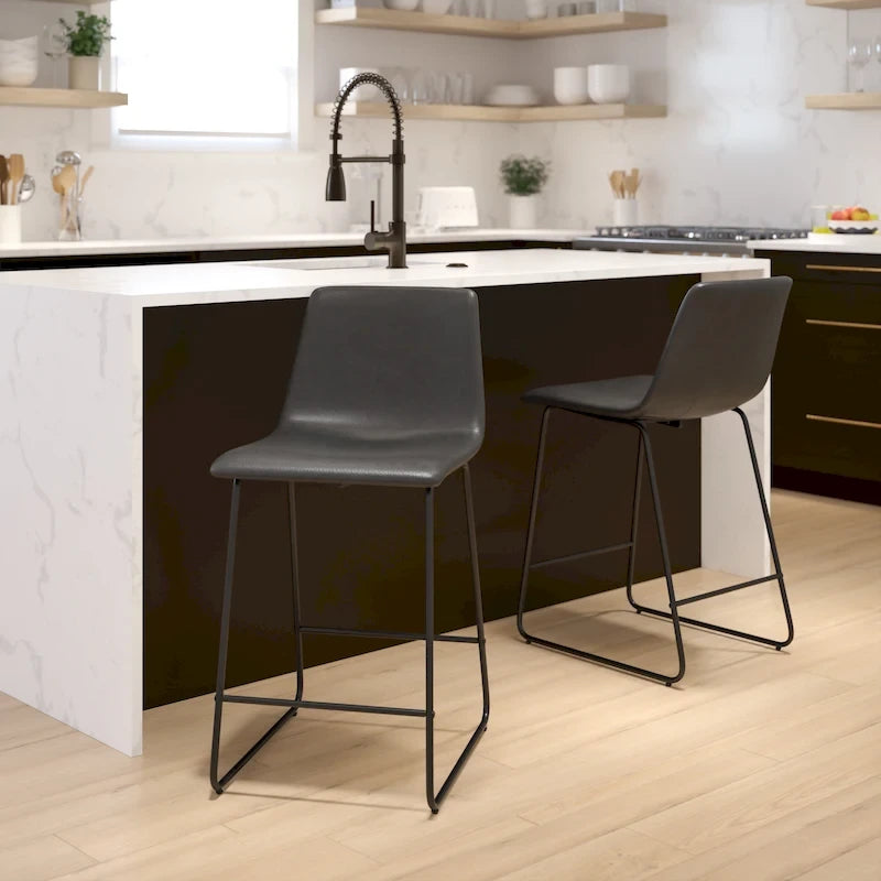 Gepolsterte, moderne Esszimmerhocker in Tresenhöhe (2er-Set)