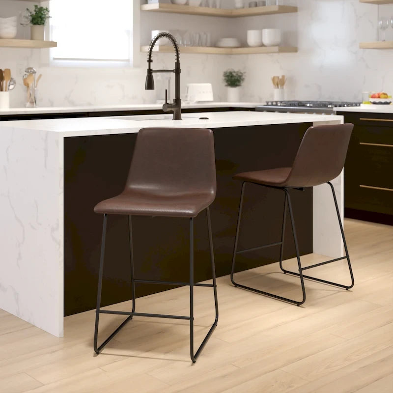 Gepolsterte, moderne Esszimmerhocker in Tresenhöhe (2er-Set)