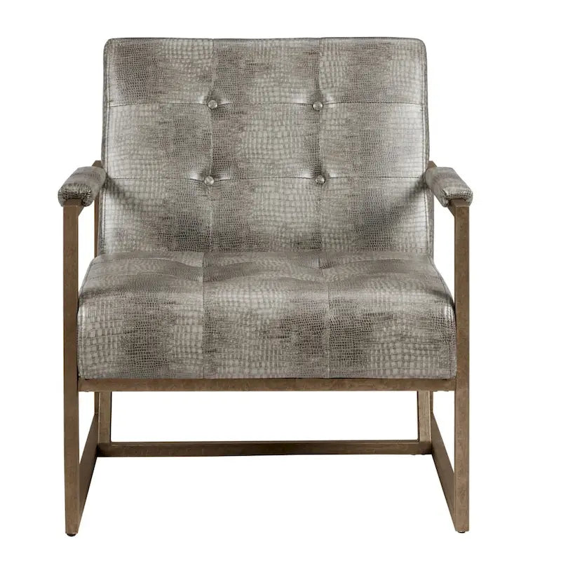 Lounge-Sessel aus Kunstleder mit Metallrahmen, grauem Schlangenmuster
