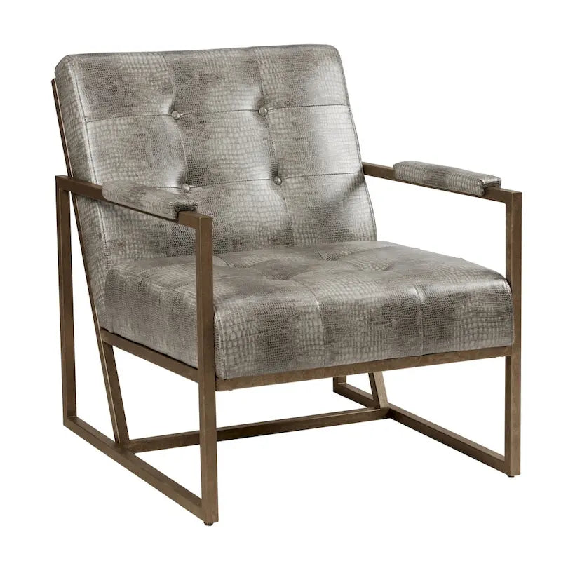 Lounge-Sessel aus Kunstleder mit Metallrahmen, grauem Schlangenmuster
