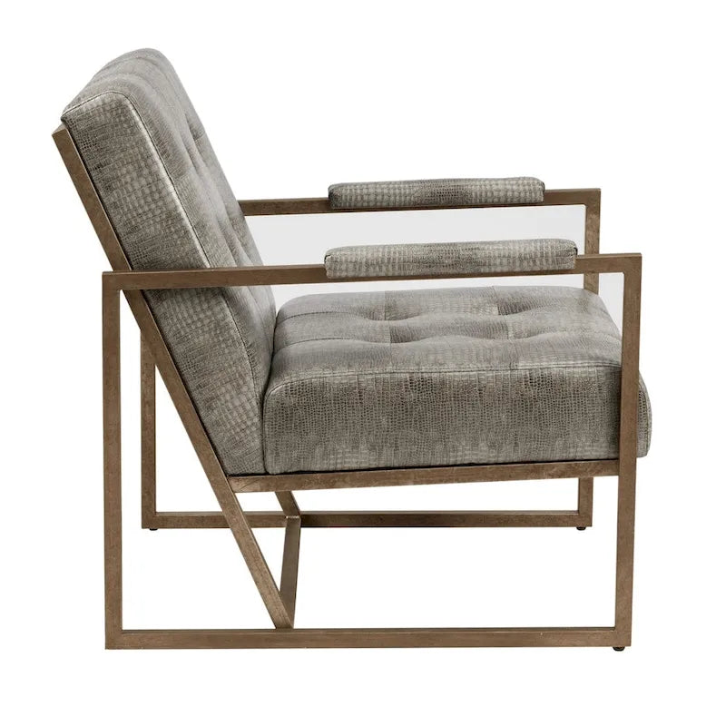 Lounge-Sessel aus Kunstleder mit Metallrahmen, grauem Schlangenmuster