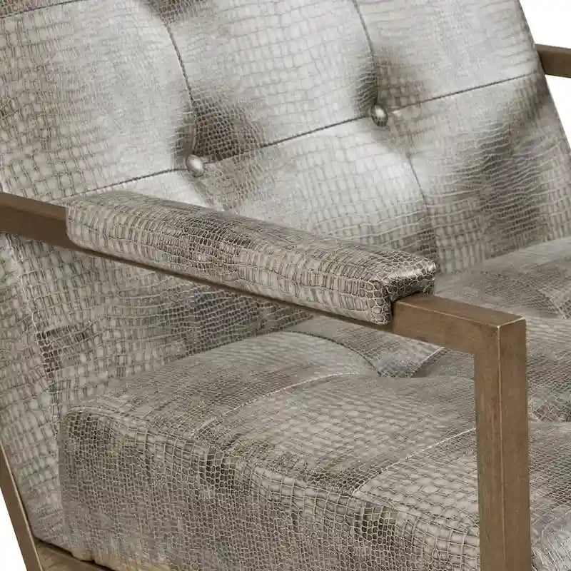 Lounge-Sessel aus Kunstleder mit Metallrahmen, grauem Schlangenmuster