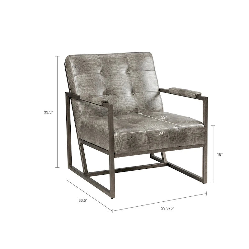 Lounge-Sessel aus Kunstleder mit Metallrahmen, grauem Schlangenmuster