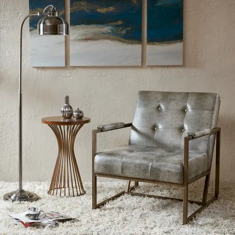 Lounge-Sessel aus Kunstleder mit Metallrahmen, grauem Schlangenmuster