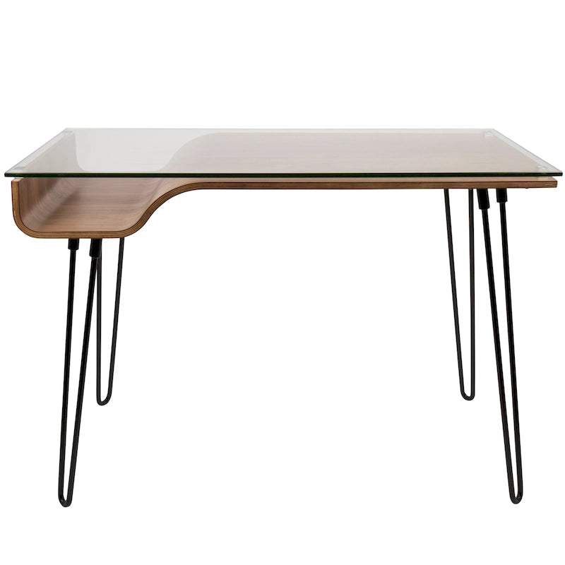 Mid-Century Modern Büroschreibtisch mit Glasplatte und Hairpin Legs