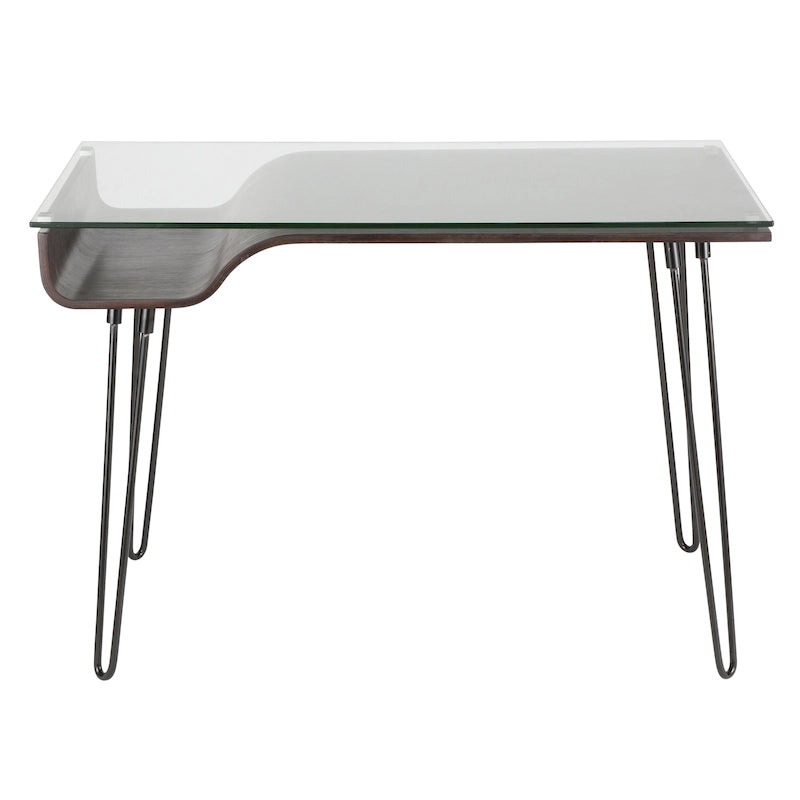 Mid-Century Modern Büroschreibtisch mit Glasplatte und Hairpin Legs