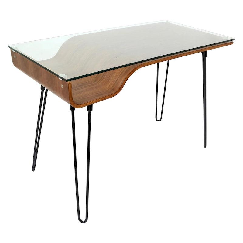 Mid-Century Modern Büroschreibtisch mit Glasplatte und Hairpin Legs