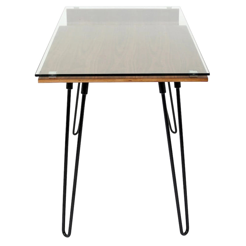 Mid-Century Modern Büroschreibtisch mit Glasplatte und Hairpin Legs