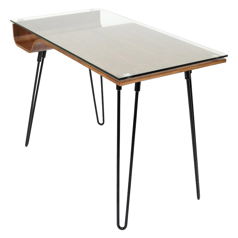 Mid-Century Modern Büroschreibtisch mit Glasplatte und Hairpin Legs