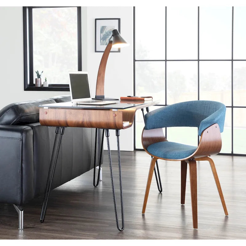 Mid-Century Modern Büroschreibtisch mit Glasplatte und Hairpin Legs