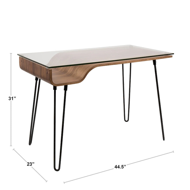 Mid-Century Modern Büroschreibtisch mit Glasplatte und Hairpin Legs