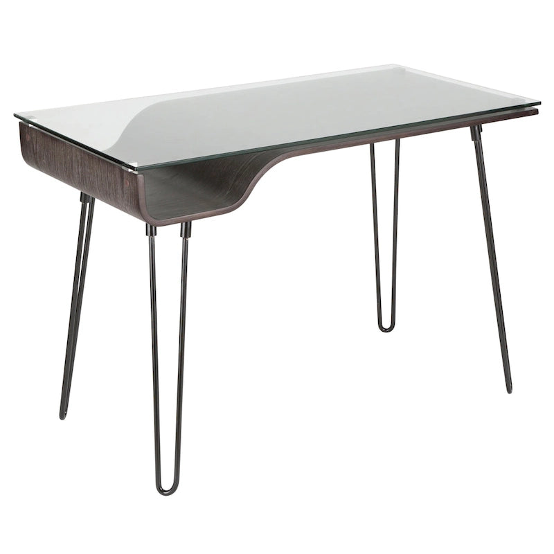Mid-Century Modern Büroschreibtisch mit Glasplatte und Hairpin Legs