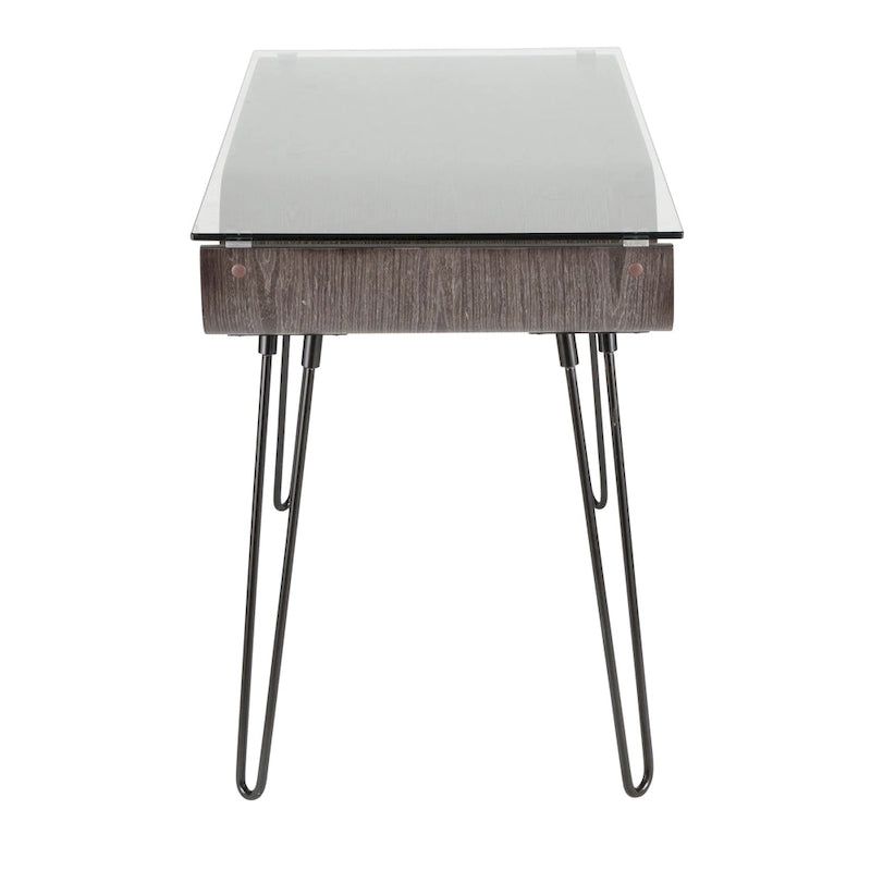 Mid-Century Modern Büroschreibtisch mit Glasplatte und Hairpin Legs