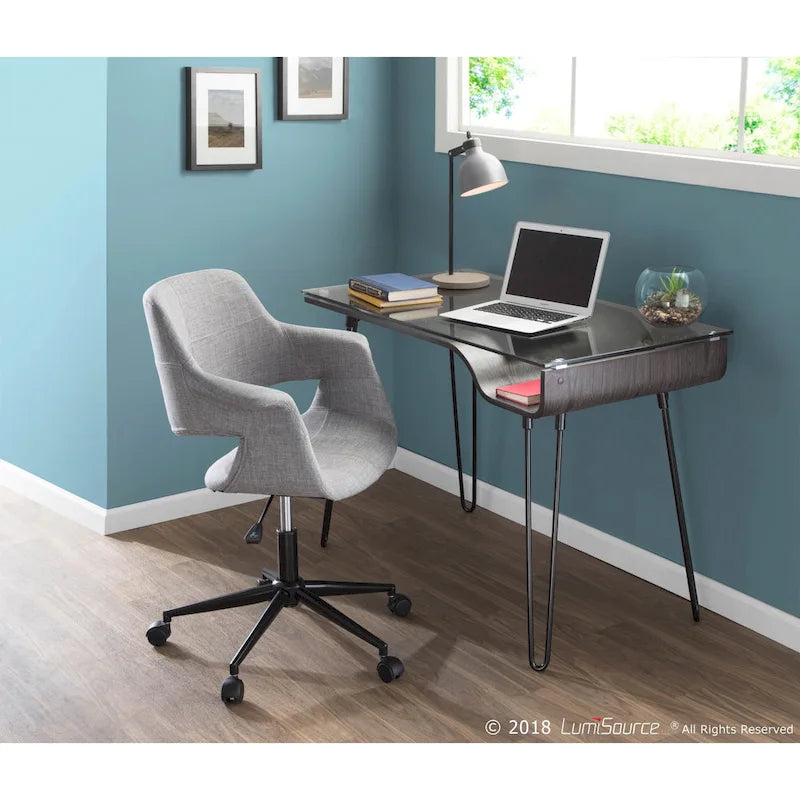 Mid-Century Modern Büroschreibtisch mit Glasplatte und Hairpin Legs