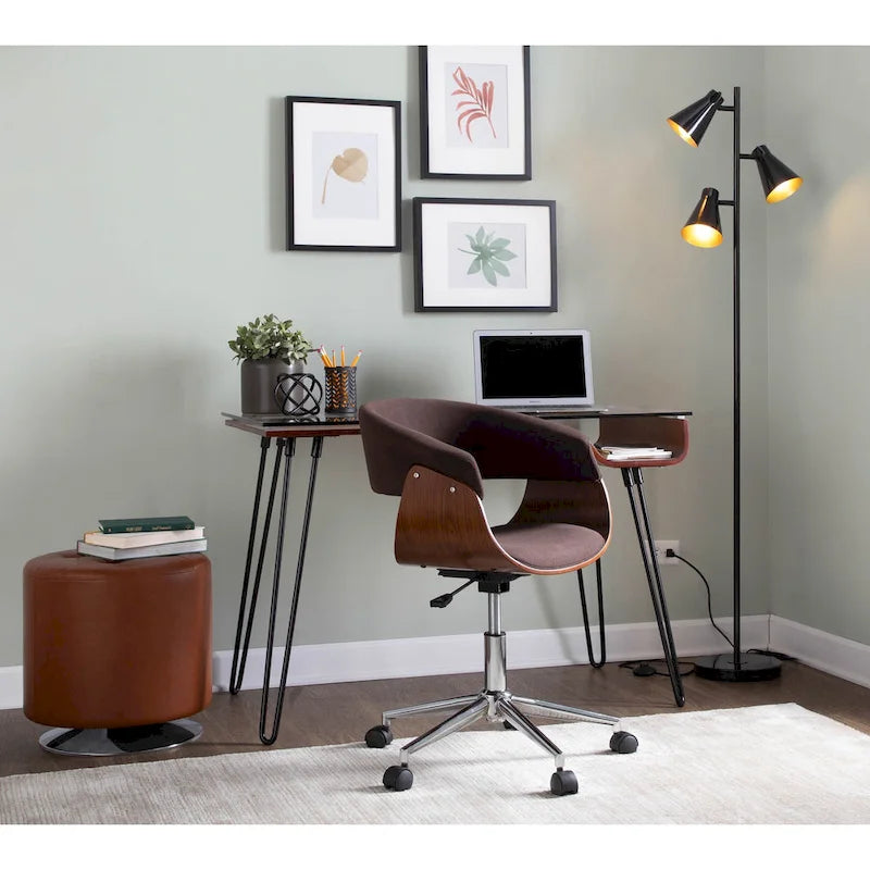 Mid-Century Modern Büroschreibtisch mit Glasplatte und Hairpin Legs