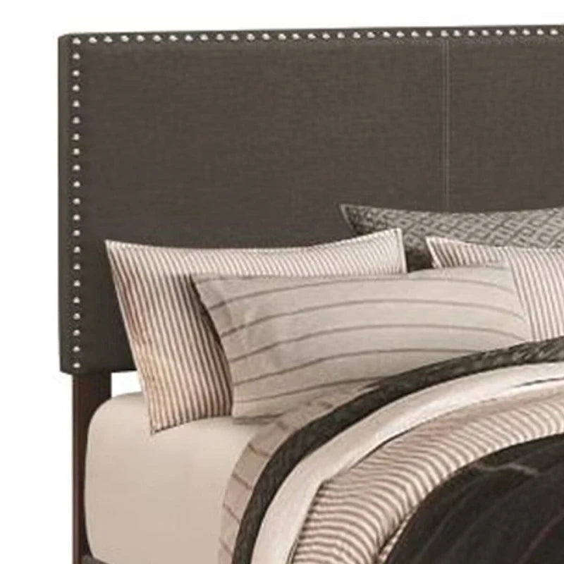 Plattformbett Queen-Size, Stoffbezug mit Ziernägeln, Anthrazitgrau