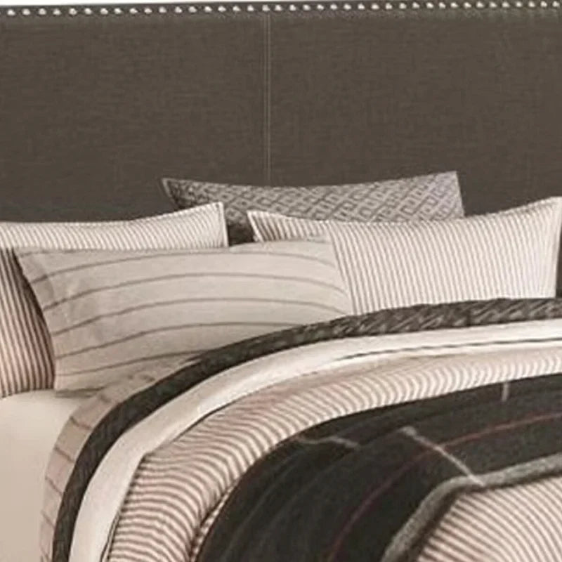 Plattformbett Queen-Size, Stoffbezug mit Ziernägeln, Anthrazitgrau