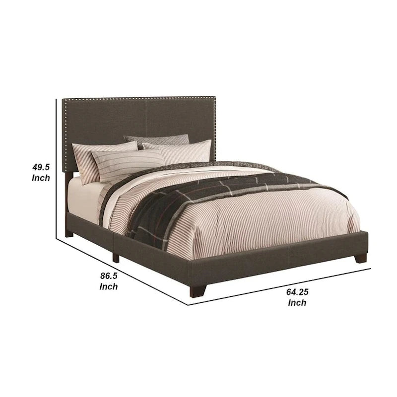Plattformbett Queen-Size, Stoffbezug mit Ziernägeln, Anthrazitgrau