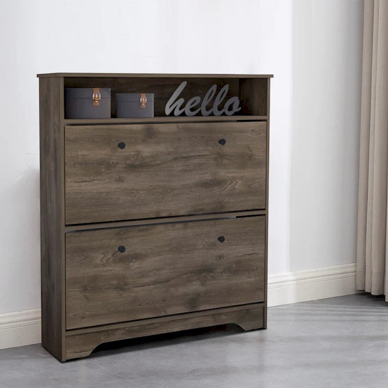Holzschuhschrank mit 2 Kippfächern und einer oberen Ablage