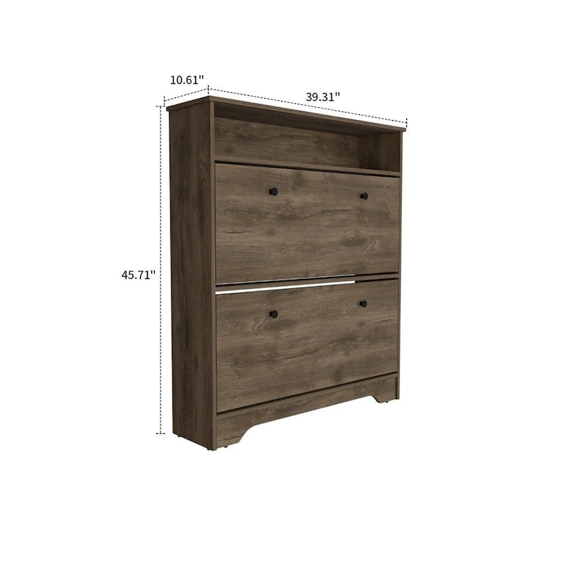 Holzschuhschrank mit 2 Kippfächern und einer oberen Ablage