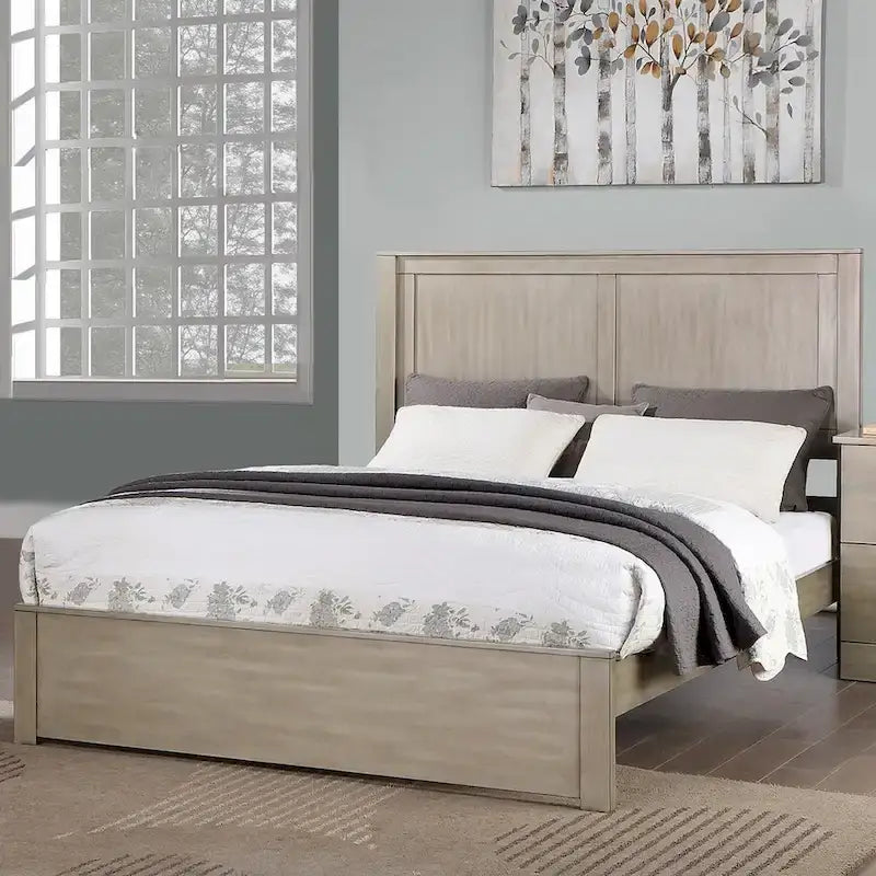 Queensize-Holzbett mit Kopfteil mit 2 Paneelen