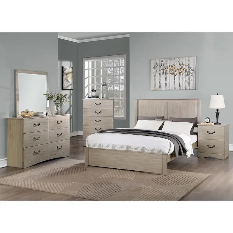 Queensize-Holzbett mit Kopfteil mit 2 Paneelen