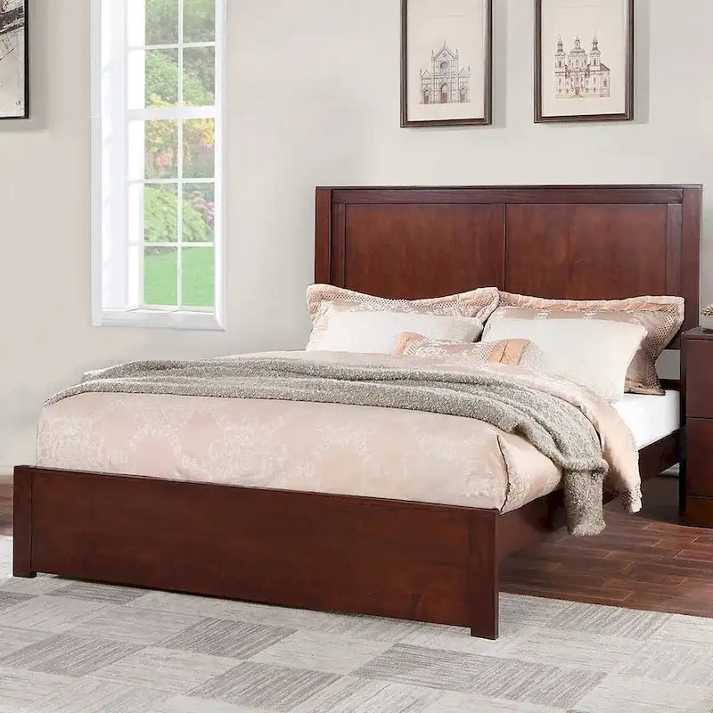 Queensize-Holzbett mit Kopfteil mit 2 Paneelen