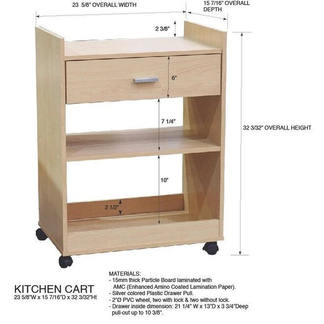 Kücheninsel Mikrowellenwagen Schrank mit Schublade und Regalen zur Aufbewahrung (Buche)