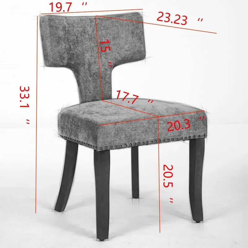 Moderne Esszimmerstühle 2er-Set, gepolsterter Akzentstuhl im Landhausstil aus Leinenstoff mit geschwungener Rückenlehne und umlaufenden Kupfernägeln