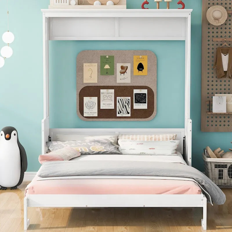 Queen-Size Massivholz-Murphy-Bett mit Regal