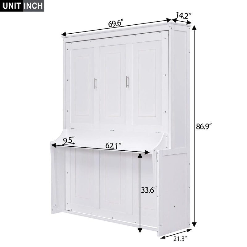 Queen-Size Massivholz-Murphy-Bett mit Regal