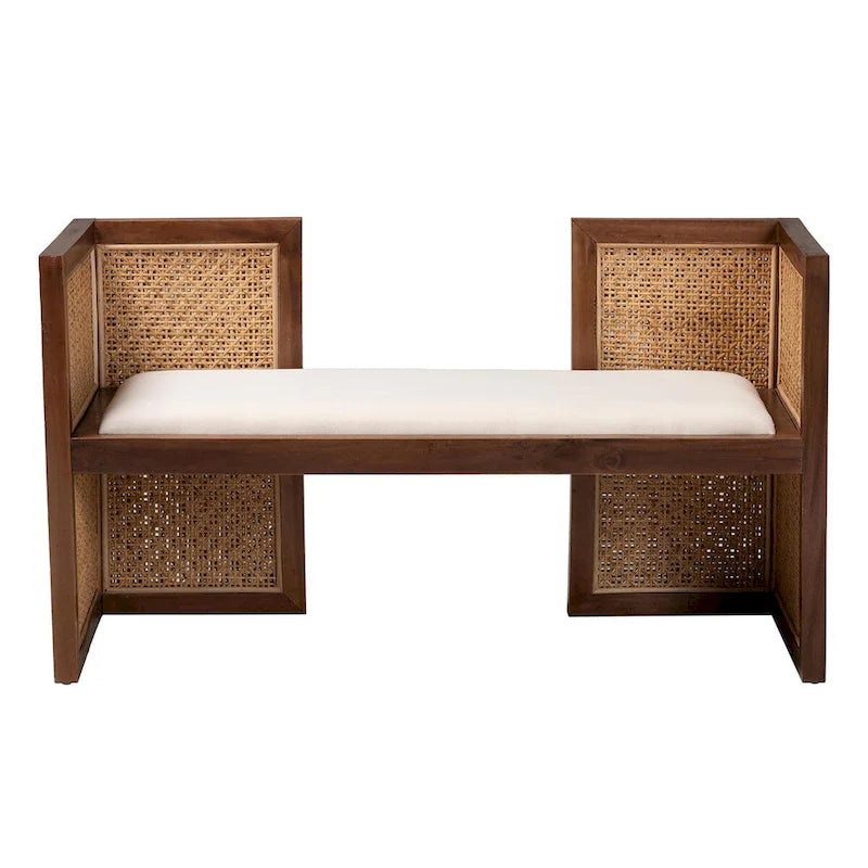 Bohemian Akzentbank aus Rattan und Akazienholz, Hellhonig