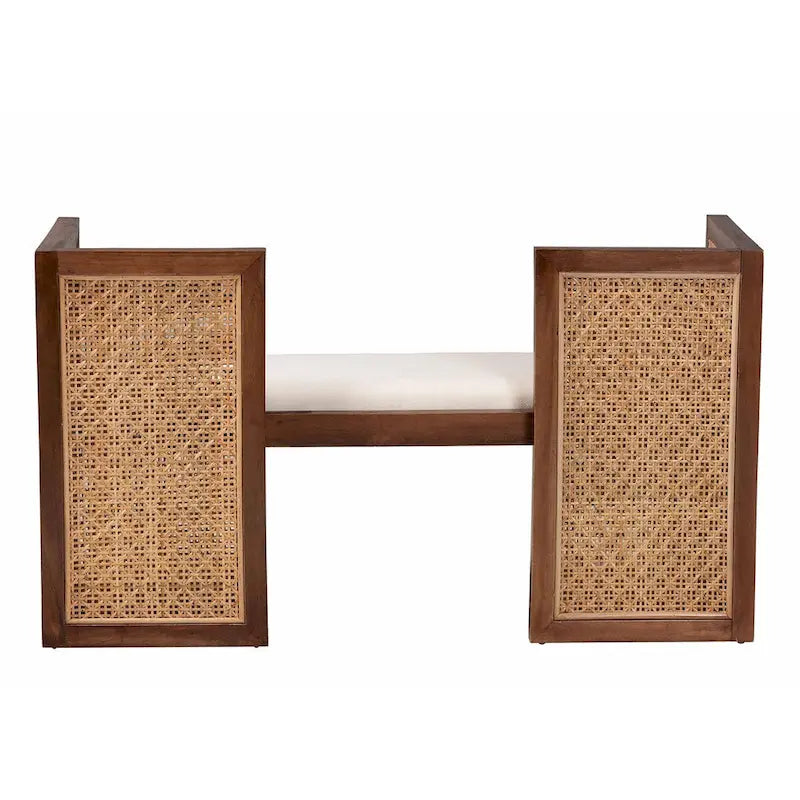 Bohemian Akzentbank aus Rattan und Akazienholz, Hellhonig