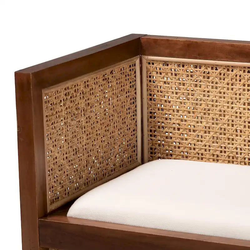 Bohemian Akzentbank aus Rattan und Akazienholz, Hellhonig