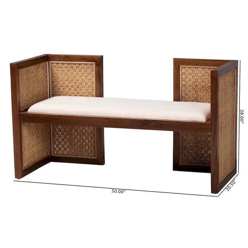 Bohemian Akzentbank aus Rattan und Akazienholz, Hellhonig