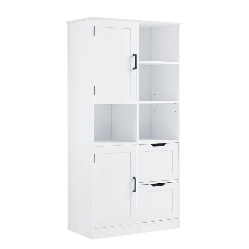 Badezimmerschrank mit Türen und Schubladen, offenem Regal, verstellbarem Einlegeboden