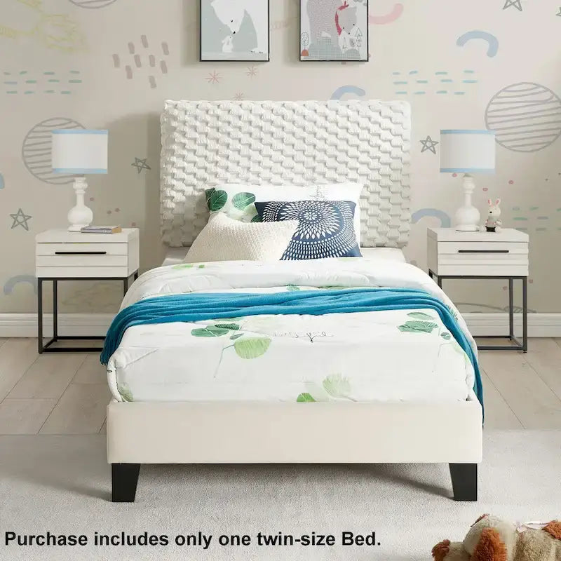 Plüschiges 3D Polsterplattformbett, White Dove