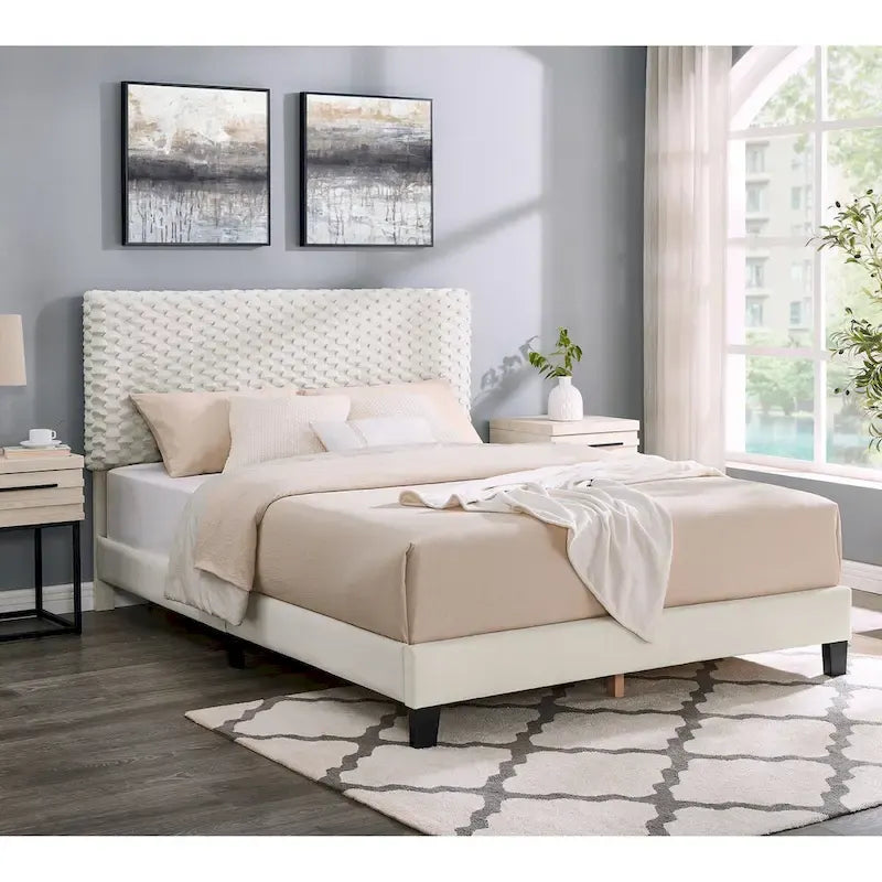 Plüschiges 3D Polsterplattformbett, White Dove